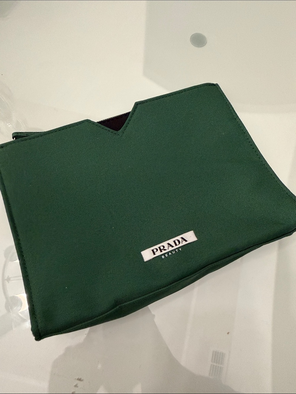Prada Beauty Dark Green Logo Cosmetic Pouch